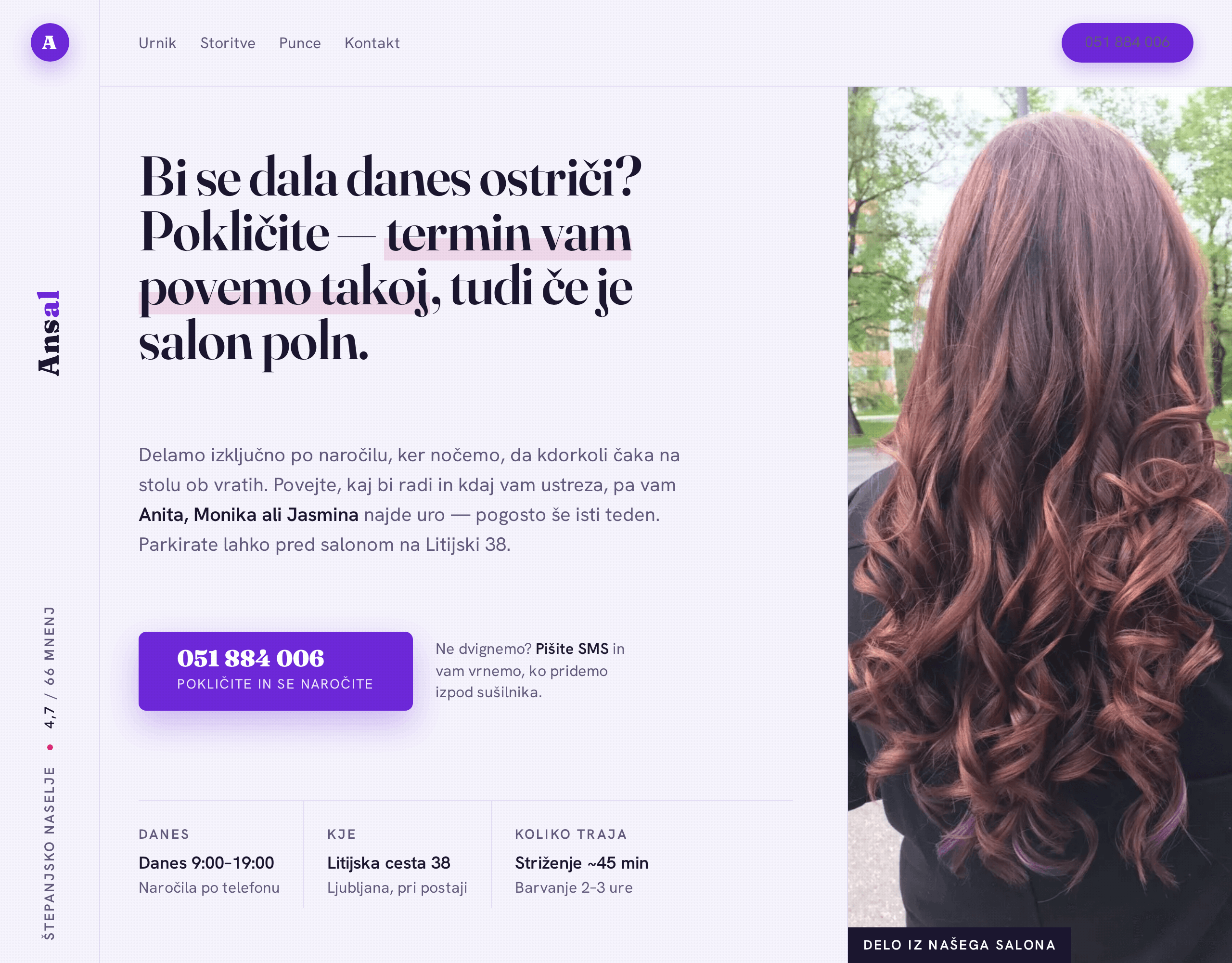 Spletna stran za Frizerski salon Ansal