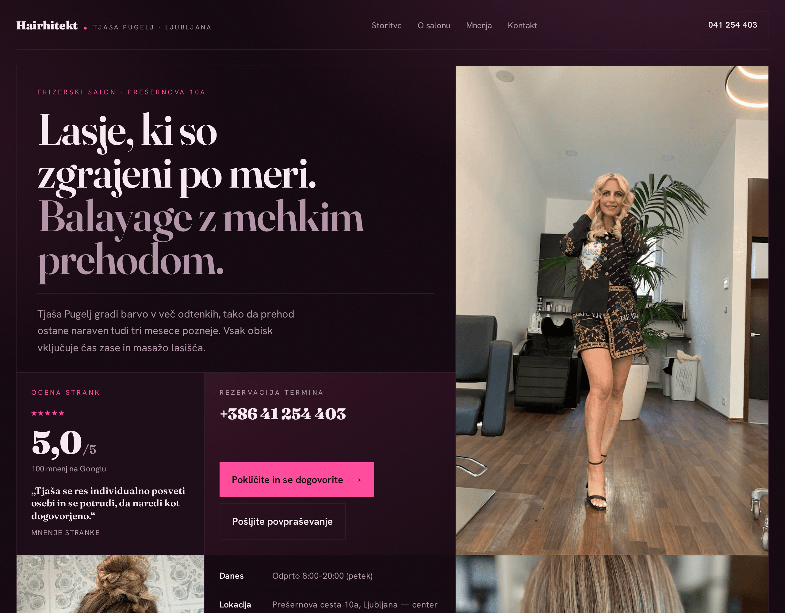 Spletna stran za Hairhitekt by Tjasa Pugelj